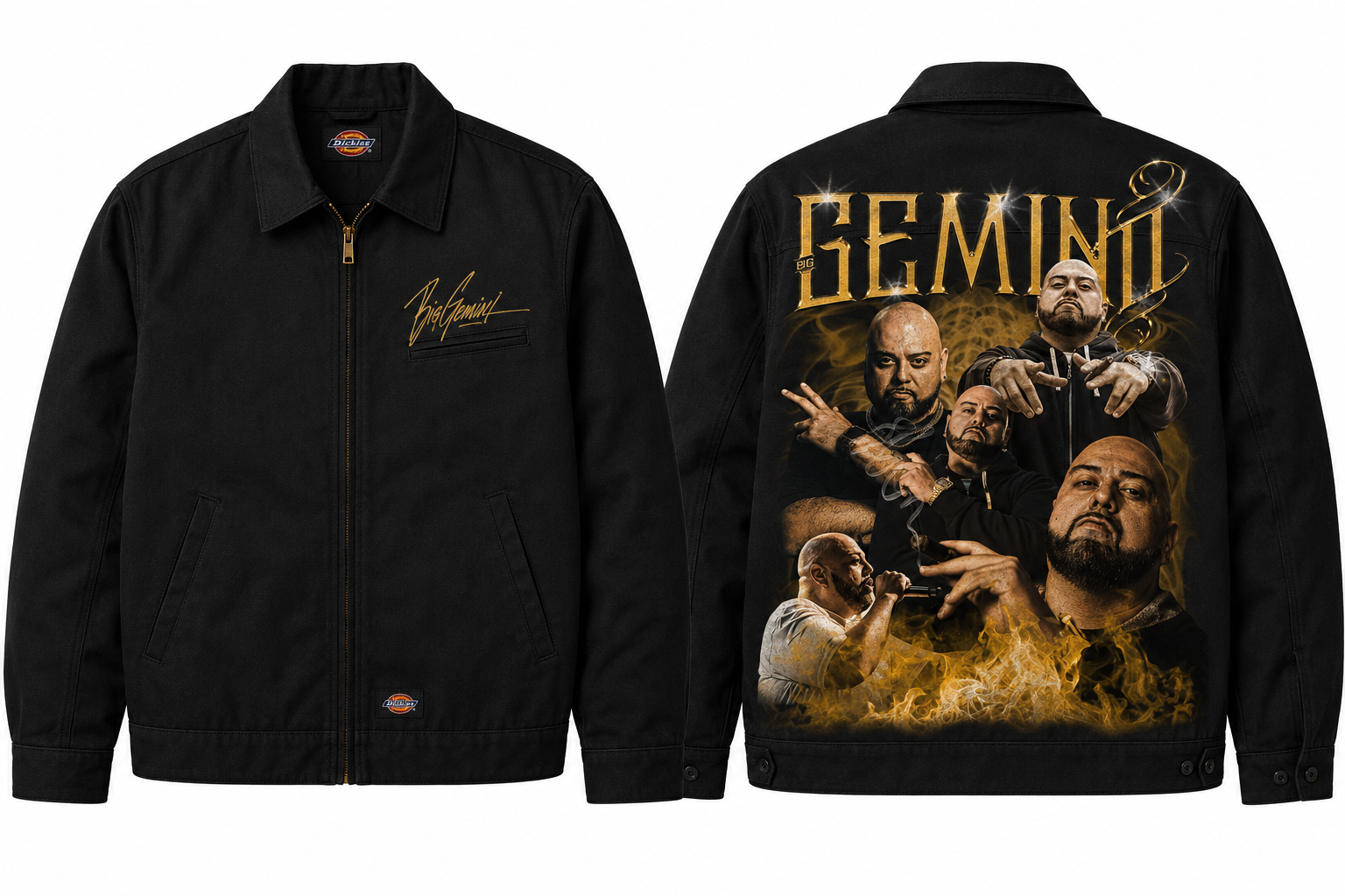 Black Gemini work jacket front and back
